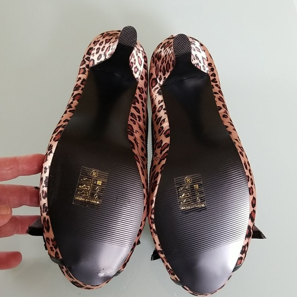 Funtasma Leopard Print Retro 50's Pin Up Peep Toe Heels Size 8 - Picture 8 of 12